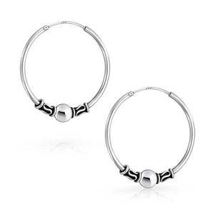 Ball Bead Continuous Endless Round Hoop Earrings 925 Sterling Silver