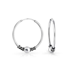 Ball Bead Continuous Endless Round Hoop Earrings 925 Sterling Silver - Joyeria Lady