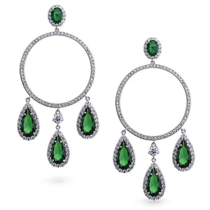 Statement Green CZ Teardrop Hoop Chandelier Earrings Imitation Emerald