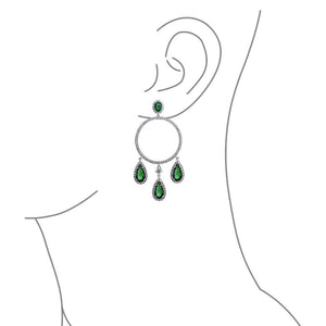 Statement Green CZ Teardrop Hoop Chandelier Earrings Imitation Emerald