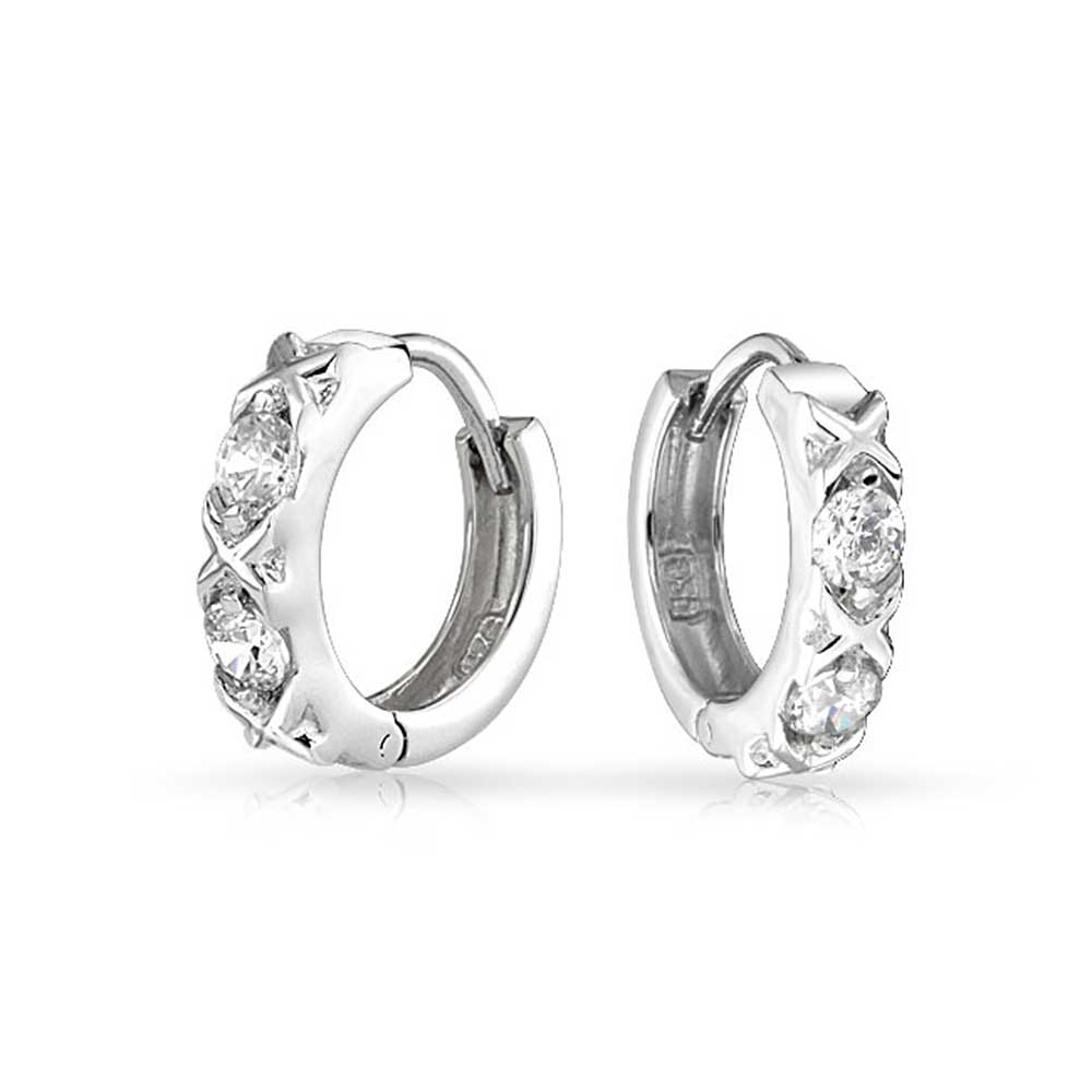 XOXO CZ Hugs Kisses Hoop Earrings Cubic Zirconia Sterling Silver - Joyeria Lady