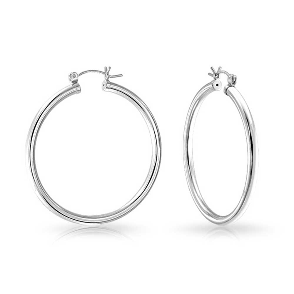 Round Tube Thin Hoop Earrings High 925 Sterling Silver 1 5 Inch Dia - Joyeria Lady