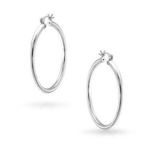 Round Tube Thin Hoop Earrings High 925 Sterling Silver 1 5 Inch Dia