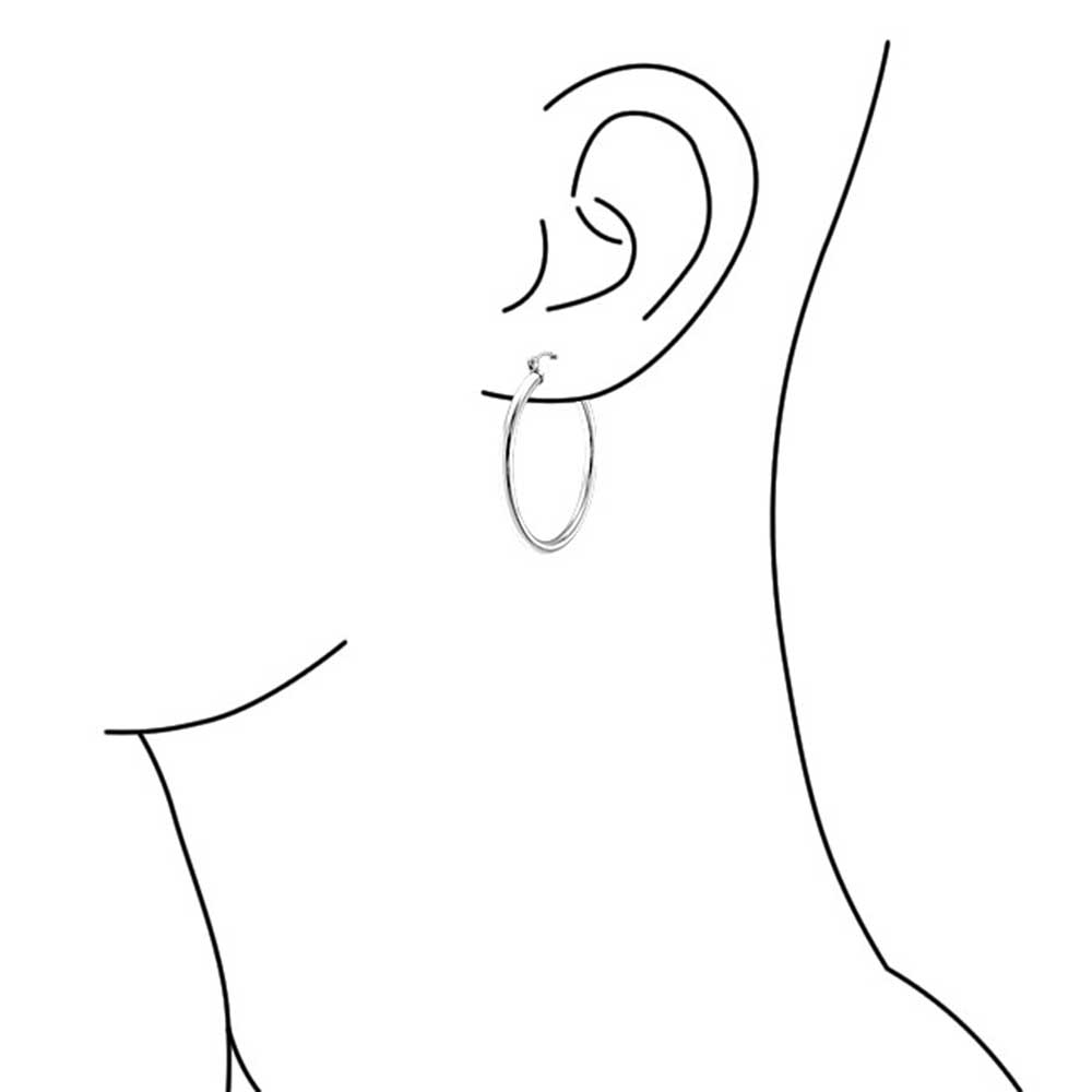 Round Tube Thin Hoop Earrings High 925 Sterling Silver 1 5 Inch Dia - Joyeria Lady