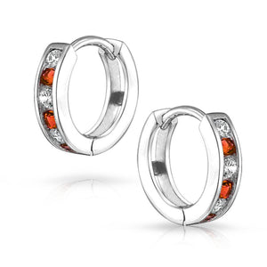 CZ Channel Hoop Earrings Rose Gold Plated Silver Birthstone Colors