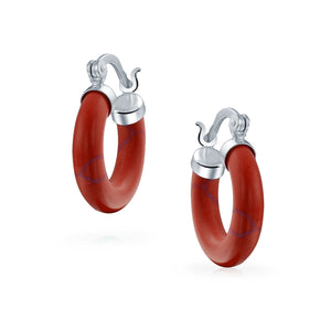 Turquoise Orange Red Coral Round Hoop Earring 925 Sterling Silver