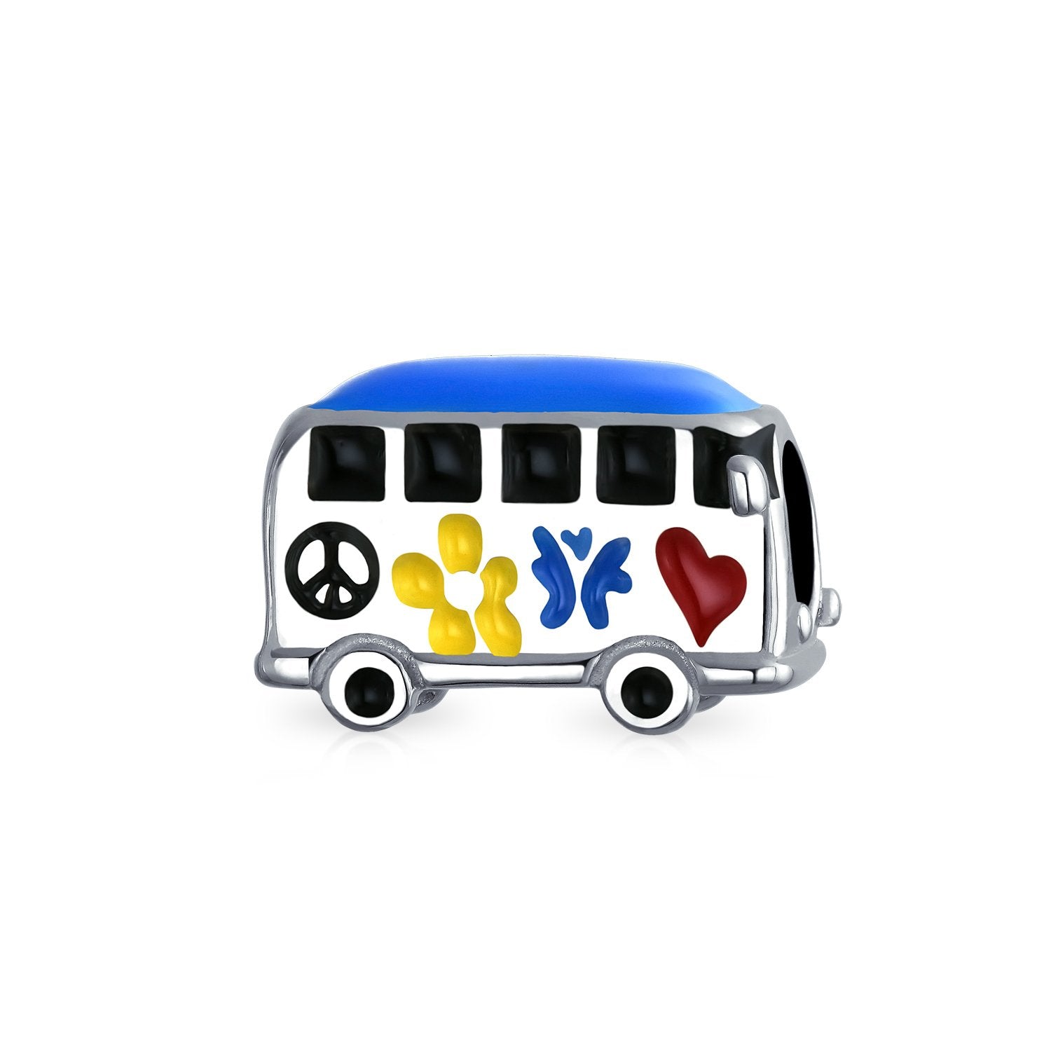 Peace Love Hippie Bus 60'S Multi Color Charm Bead 925 Sterling Silver - Joyeria Lady