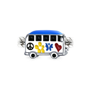 Peace Love Hippie Bus 60'S Multi Color Charm Bead 925 Sterling Silver
