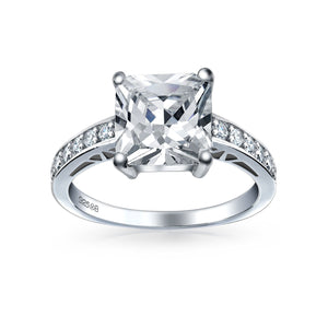 2.5CT Princess Cut AA CZ Solitaire Engagement Ring 925 Sterling Silver