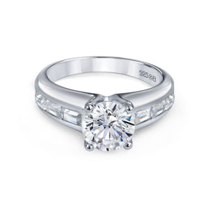 2CT Solitaire Baguette Band AAA CZ Engagement Ring Set Sterling Silver