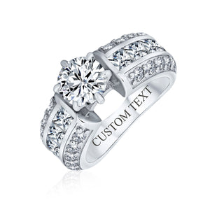2CT AAA CZ Solitaire Engagement Ring Wide 3 Row Band Sterling Silver