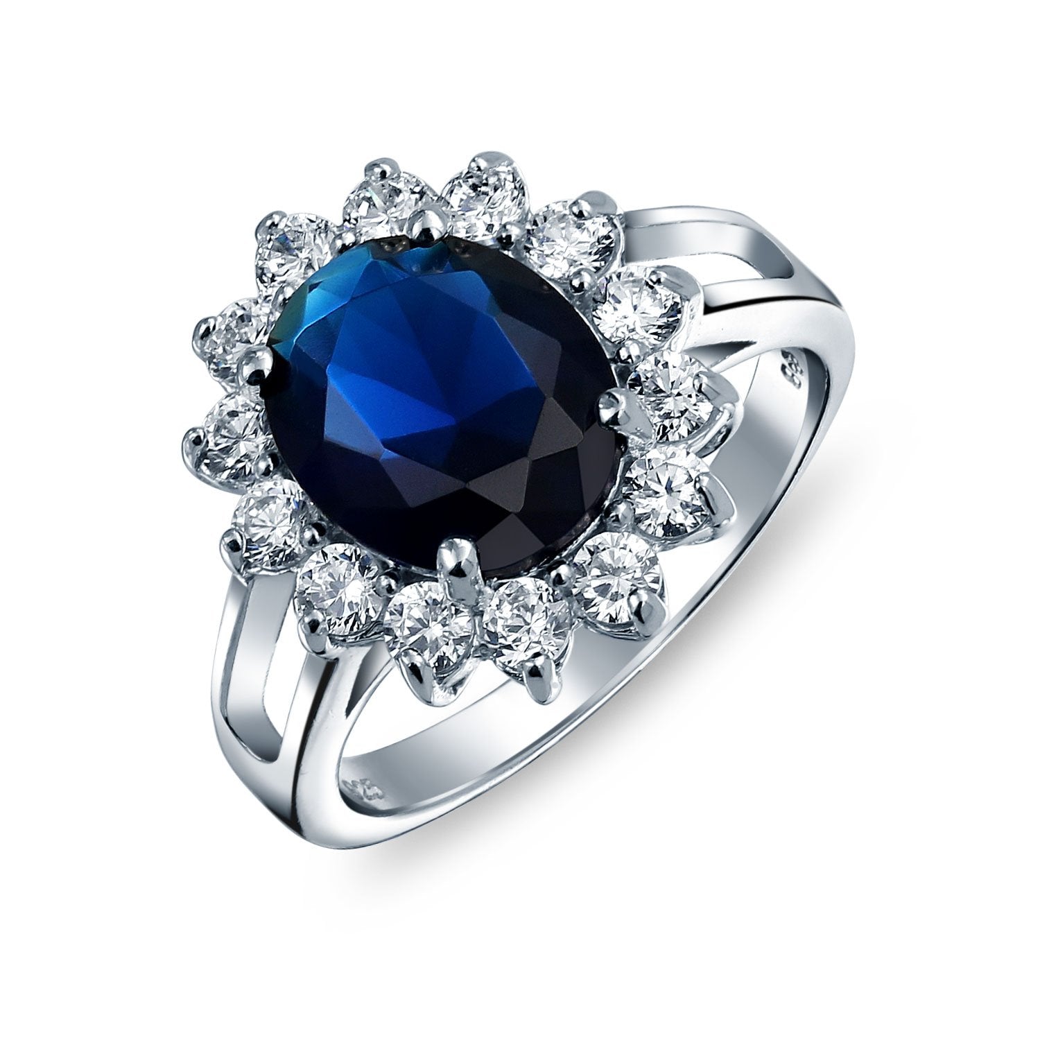 5CT Blue Oval Imitation Sapphire CZ Engagement Ring Sterling Silver - Joyeria Lady