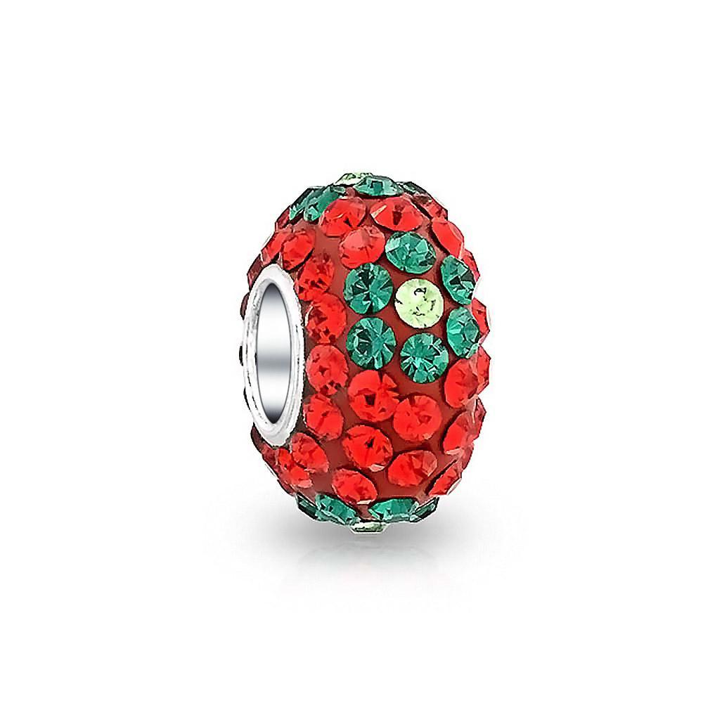 Red Christmas Flower Crystal Spacer Charm Bead 925 Sterling Silver - Joyeria Lady
