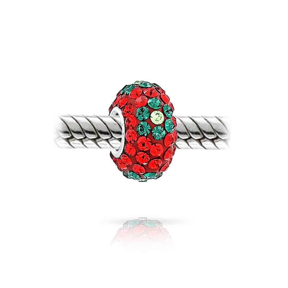 Red Christmas Flower Crystal Spacer Charm Bead 925 Sterling Silver - Joyeria Lady