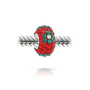 Red Christmas Flower Crystal Spacer Charm Bead 925 Sterling Silver