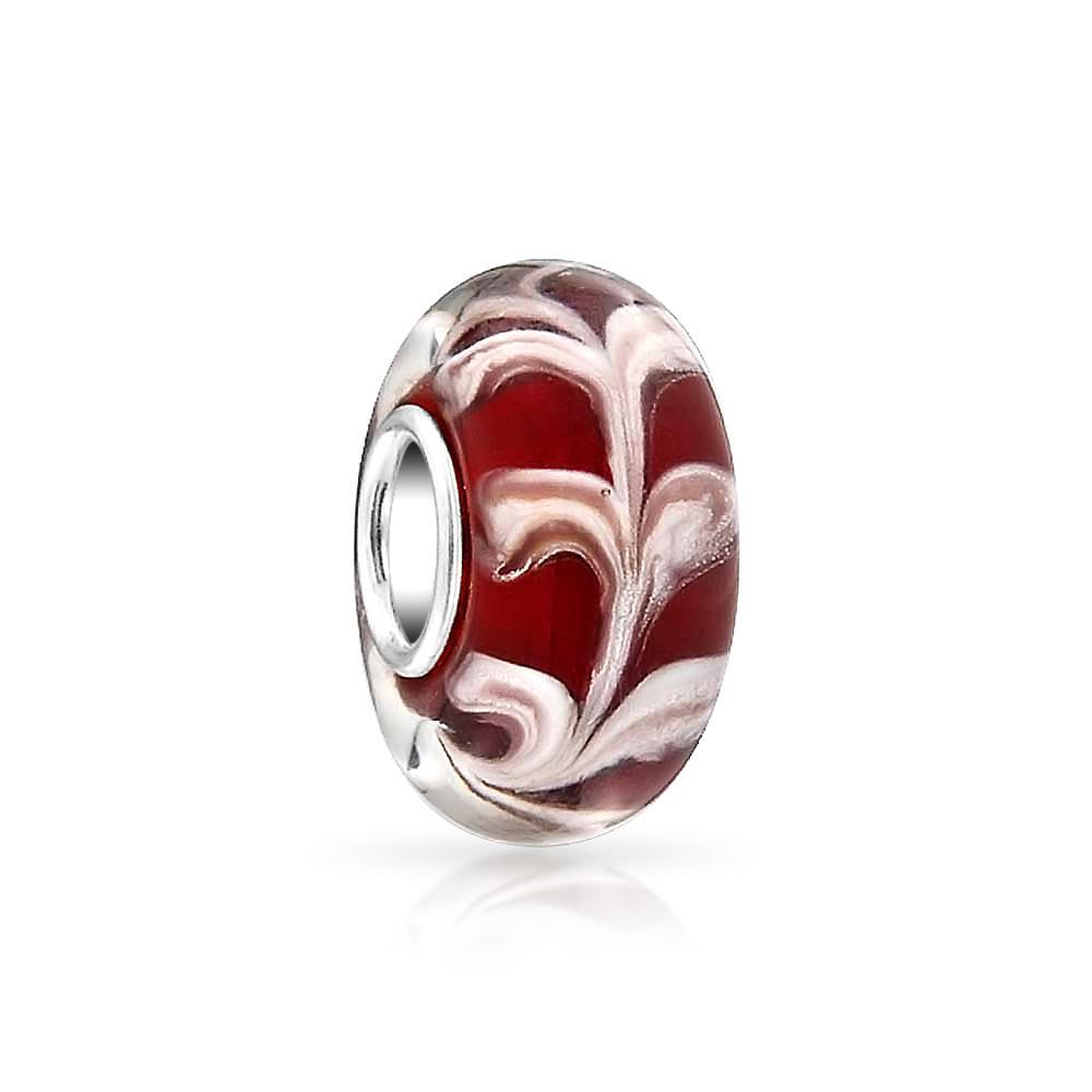 Red White Vine Scroll Murano Glass Sterling Silver Spacer Bead Charm - Joyeria Lady