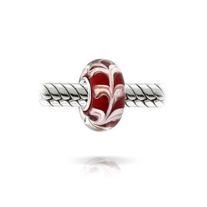 Red White Vine Scroll Murano Glass Sterling Silver Spacer Bead Charm