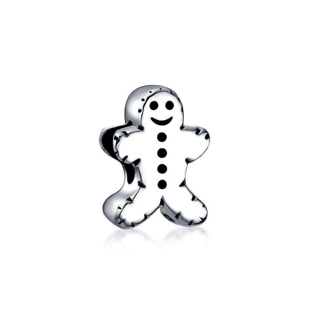 Holiday Christmas Gingerbread Man Cookie Charm Bead Sterling Silver - Joyeria Lady