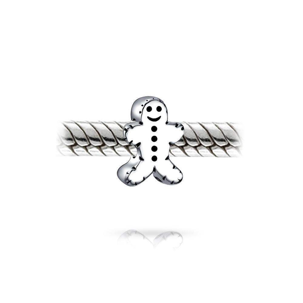 Holiday Christmas Gingerbread Man Cookie Charm Bead Sterling Silver - Joyeria Lady