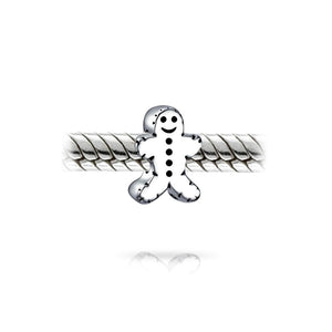 Holiday Christmas Gingerbread Man Cookie Charm Bead Sterling Silver