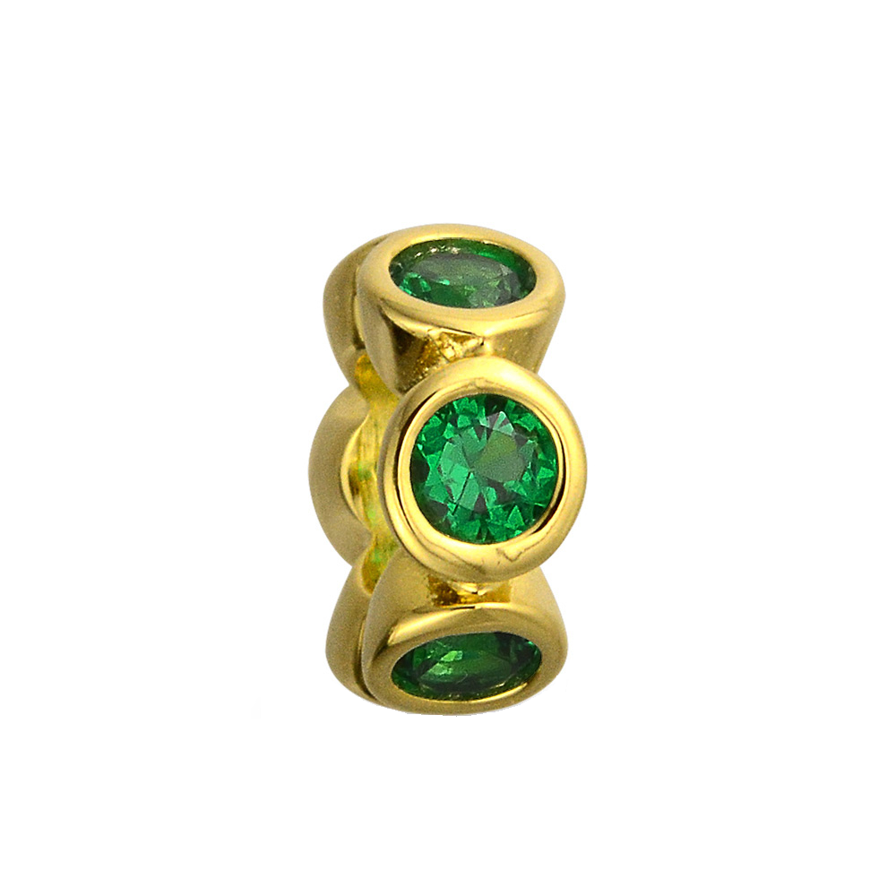d Emerald Ruby CZ Charm Bead Gold Plated Sterling Silver - Joyeria Lady