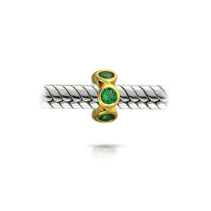 d Emerald Ruby CZ Charm Bead Gold Plated Sterling Silver