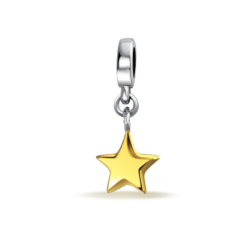 Patriotic Star 2 Tone Charm Bead Gold Plated 925 Sterling Silver - Joyeria Lady