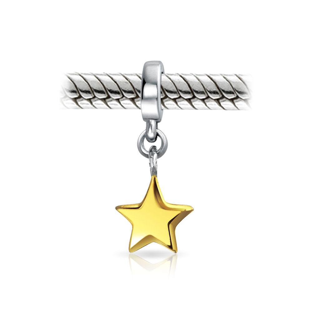 Patriotic Star 2 Tone Charm Bead Gold Plated 925 Sterling Silver - Joyeria Lady