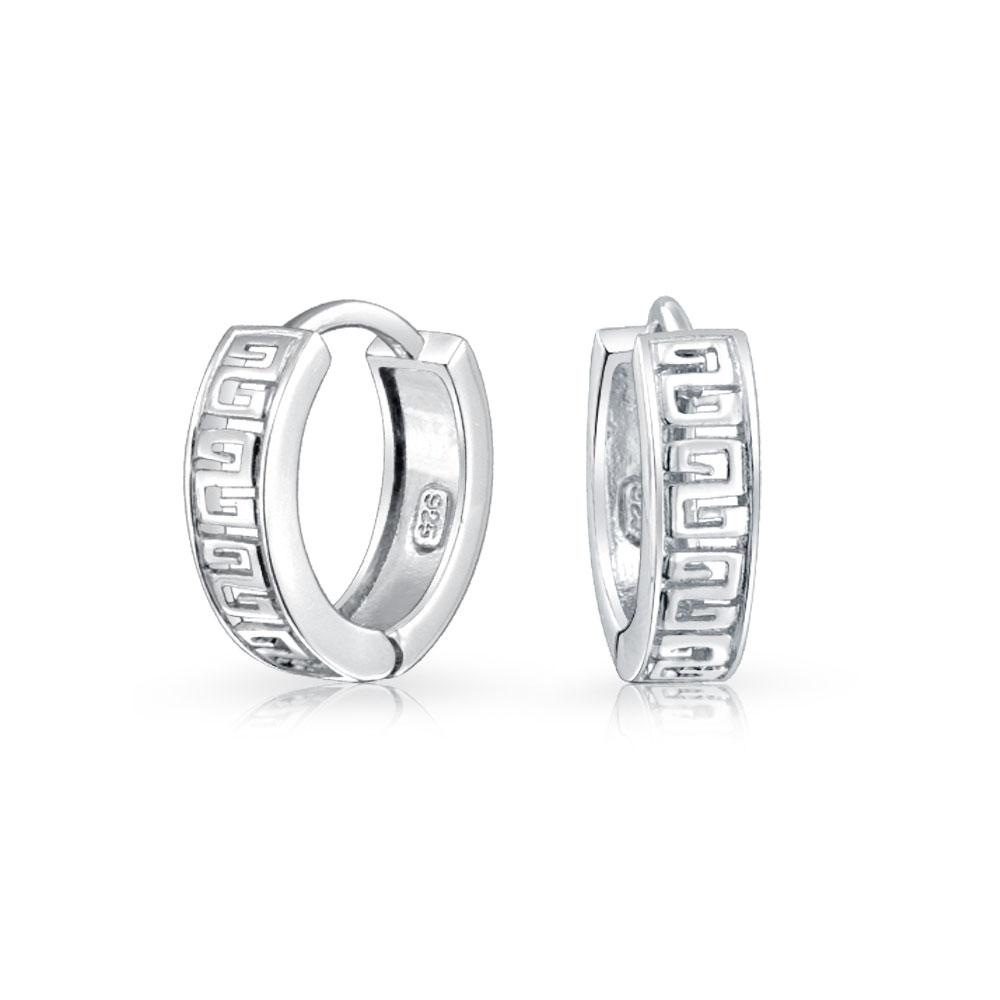 Thin Greek Key Cutout Design Hoop Earrings 925 Sterling Silver - Joyeria Lady