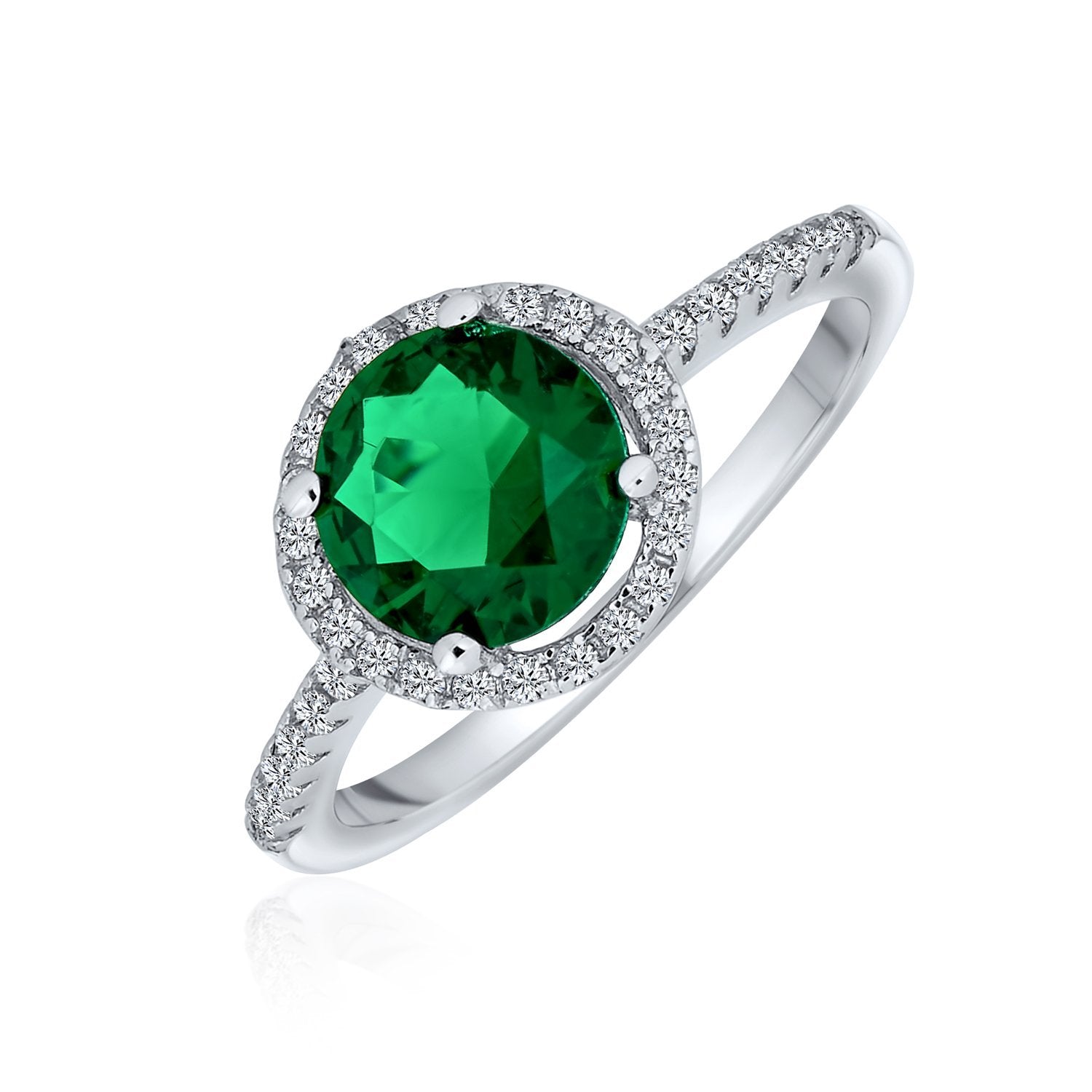3CT Round Solitaire Green Imitation Emerald CZ Halo Statement Ring - Joyeria Lady