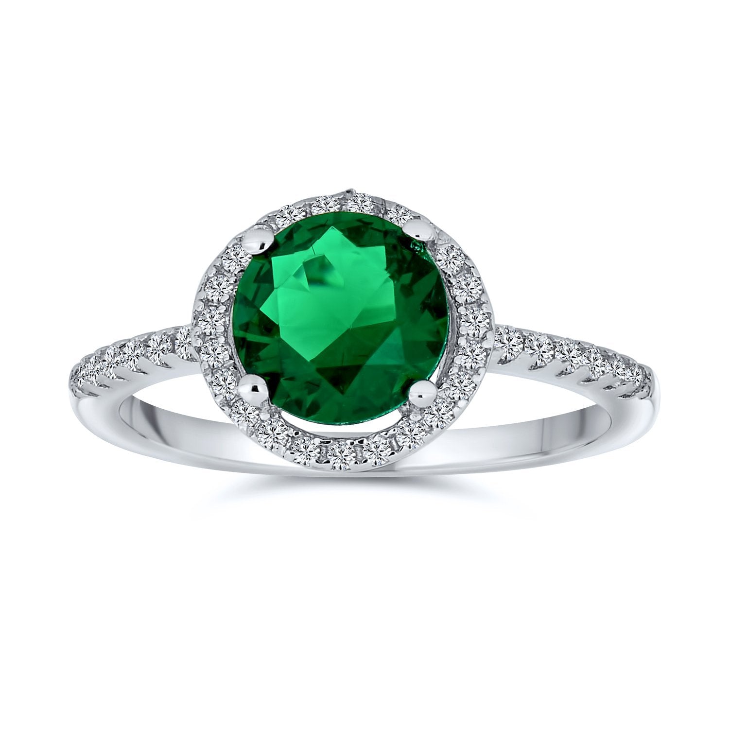 3CT Round Solitaire Green Imitation Emerald CZ Halo Statement Ring - Joyeria Lady