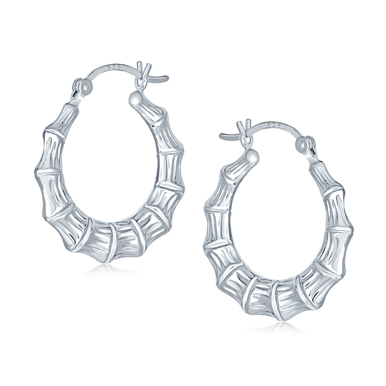 Lightweight Hollow Round Tribal Bamboo Hoop Earrings Sterling Silver - Joyeria Lady