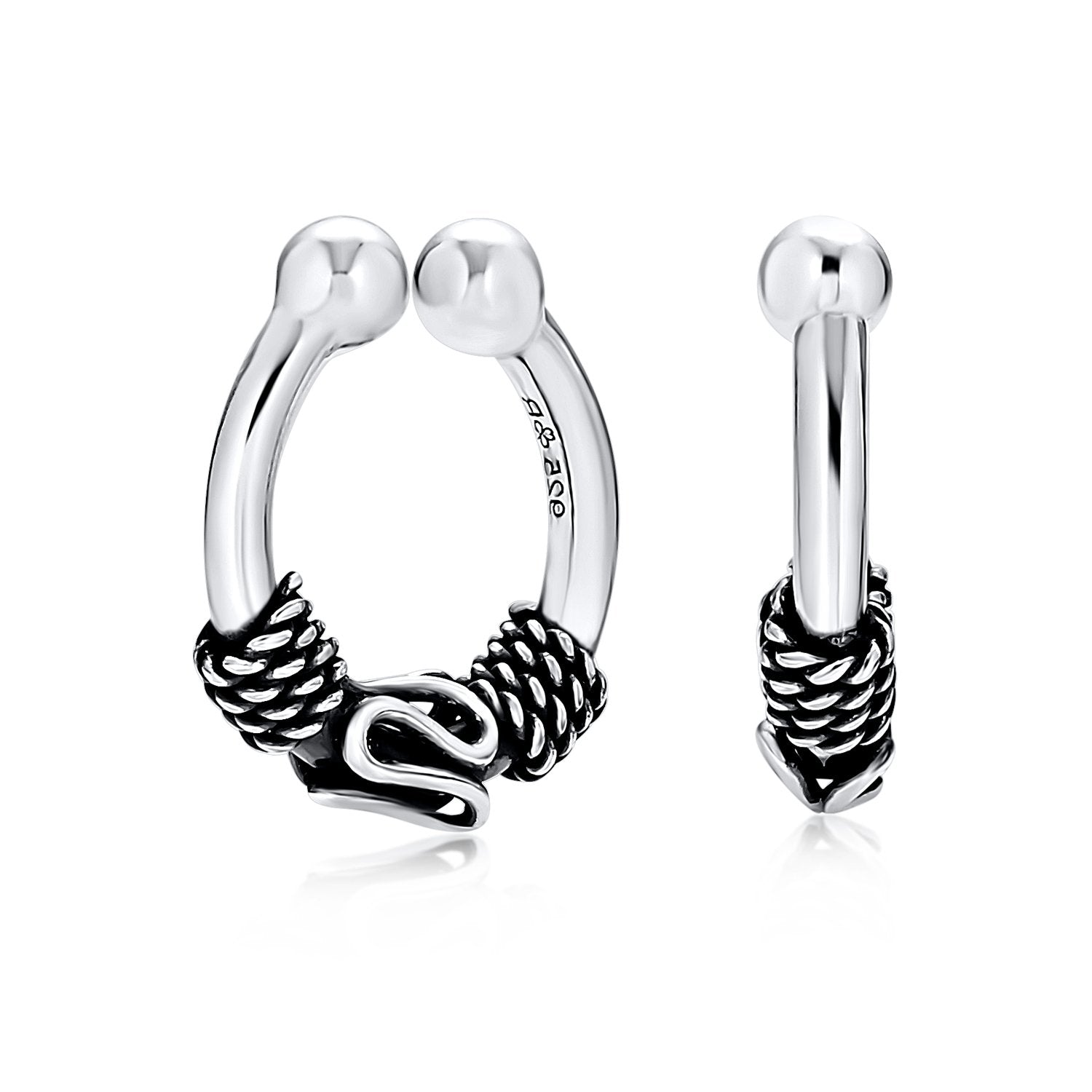 Bali Tribal Ear Lobe Cartilage Faux Nose Septum Hoop Ring Earrings - Joyeria Lady