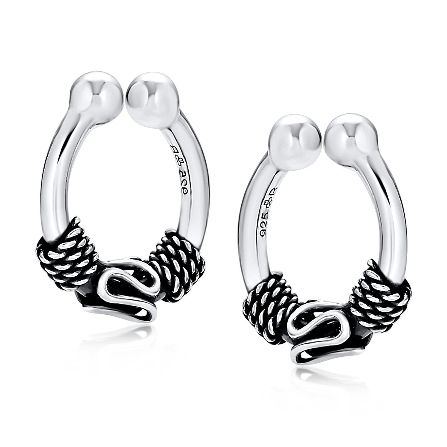 Bali Tribal Ear Lobe Cartilage Faux Nose Septum Hoop Ring Earrings - Joyeria Lady