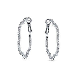 Flower Clover Pave CZ Cubic Zirconia Hoop Earrings Silver Plated