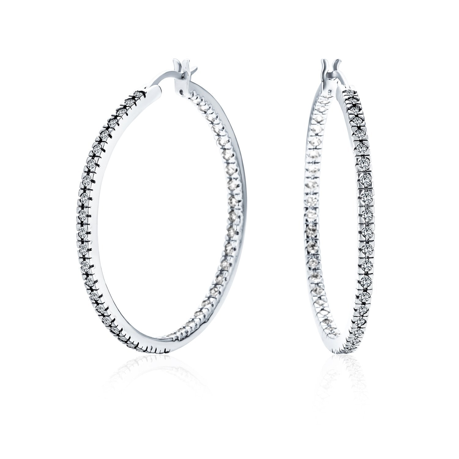 White Cubic Zirconia Pave Inside Out Hoop Earrings Prom Silver Plated - Joyeria Lady