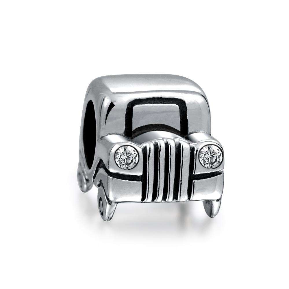 SUV Jeep Car Automobile CZ Head Lights Charm Bead Sterling Silver - Joyeria Lady