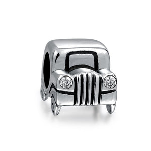 SUV Jeep Car Automobile CZ Head Lights Charm Bead Sterling Silver