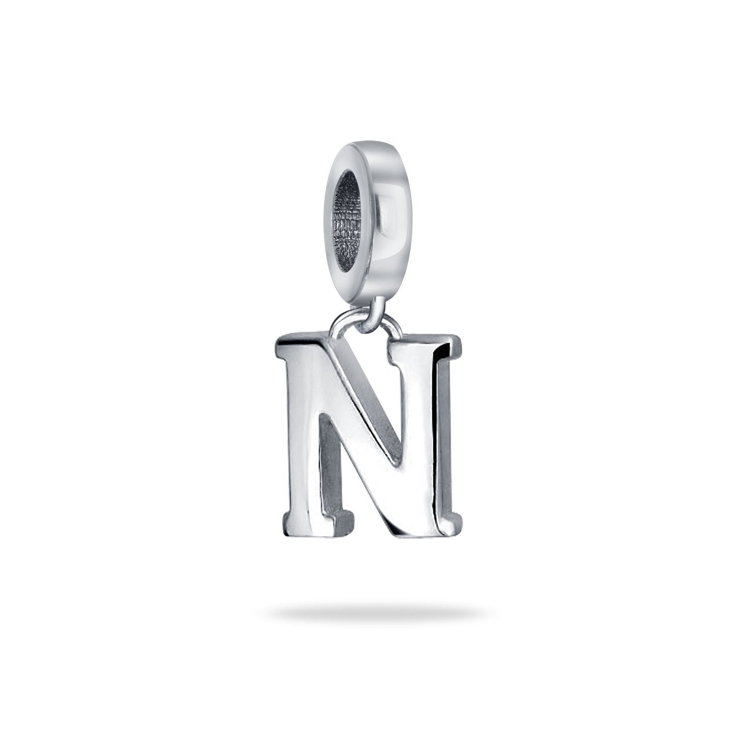 Block Letter Alphabet Letter Dangle Bead Sterling Silver European - Joyeria Lady