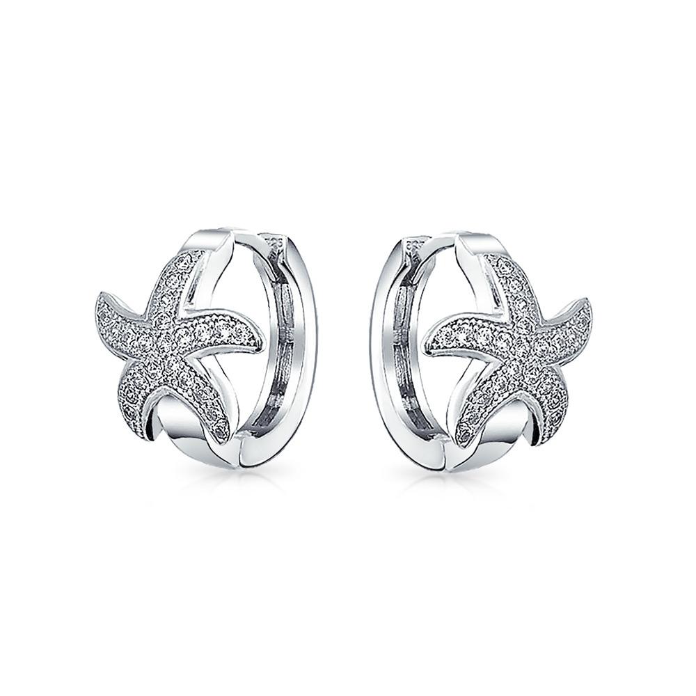 Starfish Hoop Earrings Pave Cubic Zirconia 925 Sterling Silver - Joyeria Lady