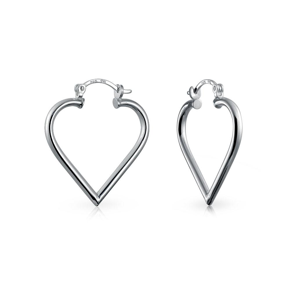 Large Heart Tube Big Hoop Earrings Sterling Silver Hinged Notched Post - Joyeria Lady