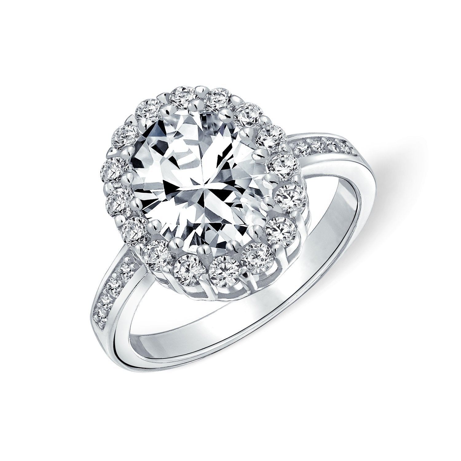 4CT Oval Pave Halo CZ Promise Engagement Rings .925 Sterling Silver - Joyeria Lady