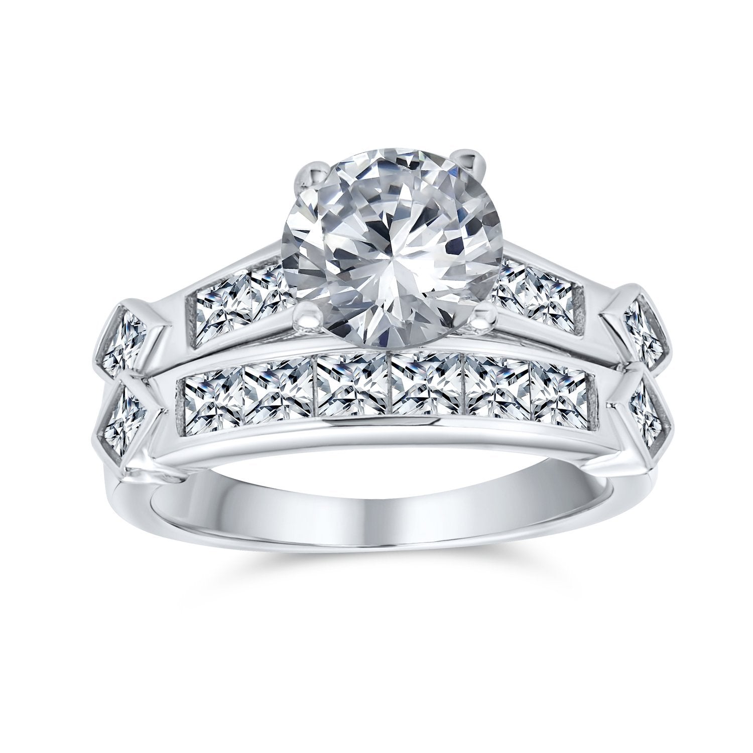 2CT Art Deco Solitaire AAA CZ Round Engagement Wedding Band Ring Set - Joyeria Lady