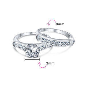 2CT Art Deco Solitaire AAA CZ Round Engagement Wedding Band Ring Set
