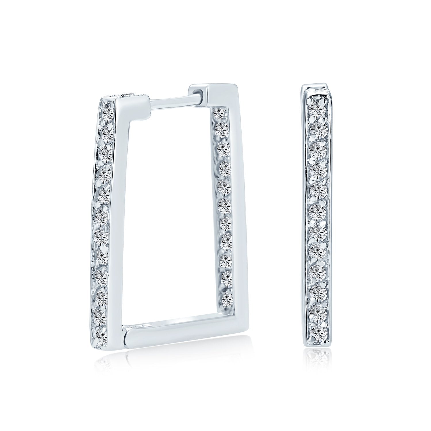 Rectangle Square Inside Out Set AAA CZ Hoop Earrings Sterling Silver - Joyeria Lady