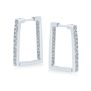 Rectangle Square Inside Out Set AAA CZ Hoop Earrings Sterling Silver