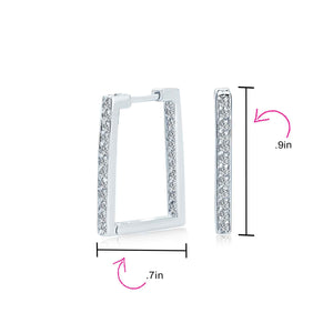 Rectangle Square Inside Out Set AAA CZ Hoop Earrings Sterling Silver