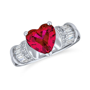 3CT Pink Heart Shape CZ Engagement Ring Simulated Ruby Sterling Silver - Joyeria Lady