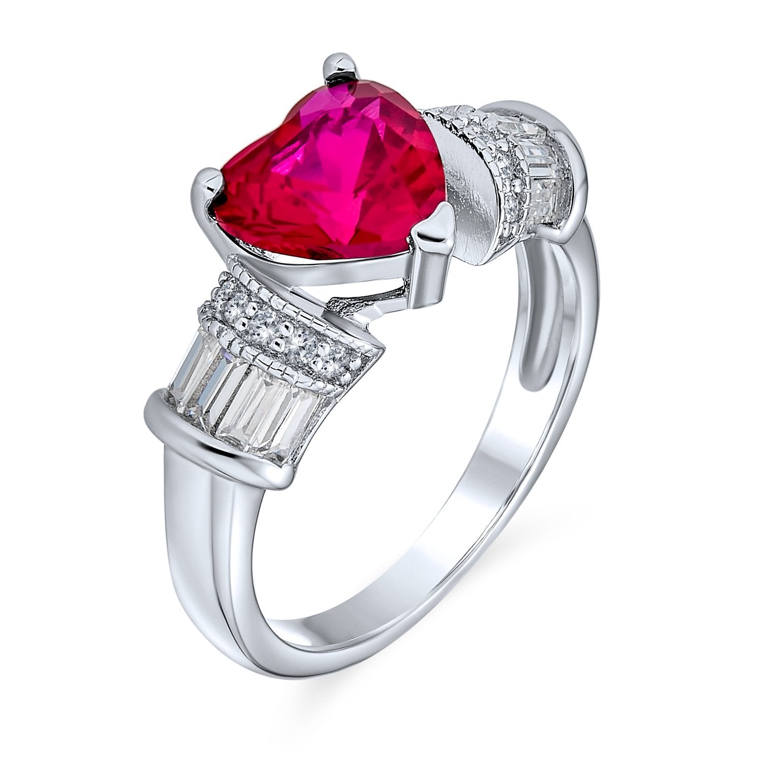 3CT Pink Heart Shape CZ Engagement Ring Simulated Ruby Sterling Silver - Joyeria Lady