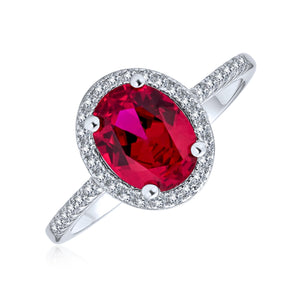 3CT CZ Oval Solitaire Halo Red Pink Engagement Ring Sterling Silver - Joyeria Lady